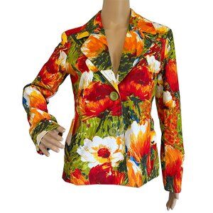 New Chico's Floral Blazer Jacket - Size 0/4 - 2-Button, Stretch Cotton, Pockets